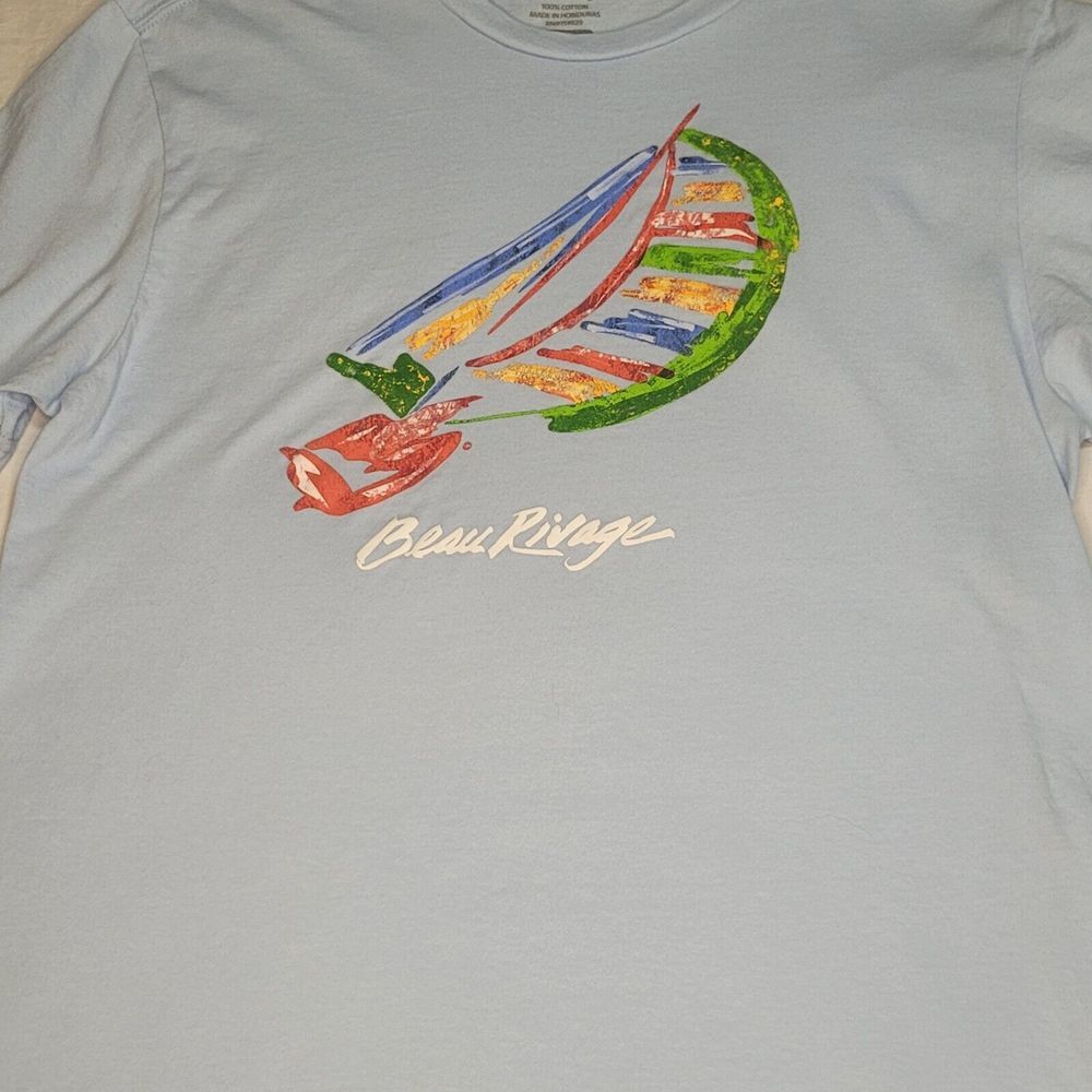 Beau Rivage Top T-Shirt Medium Blue Sailboat Crew Neck Short Sleeve Tee